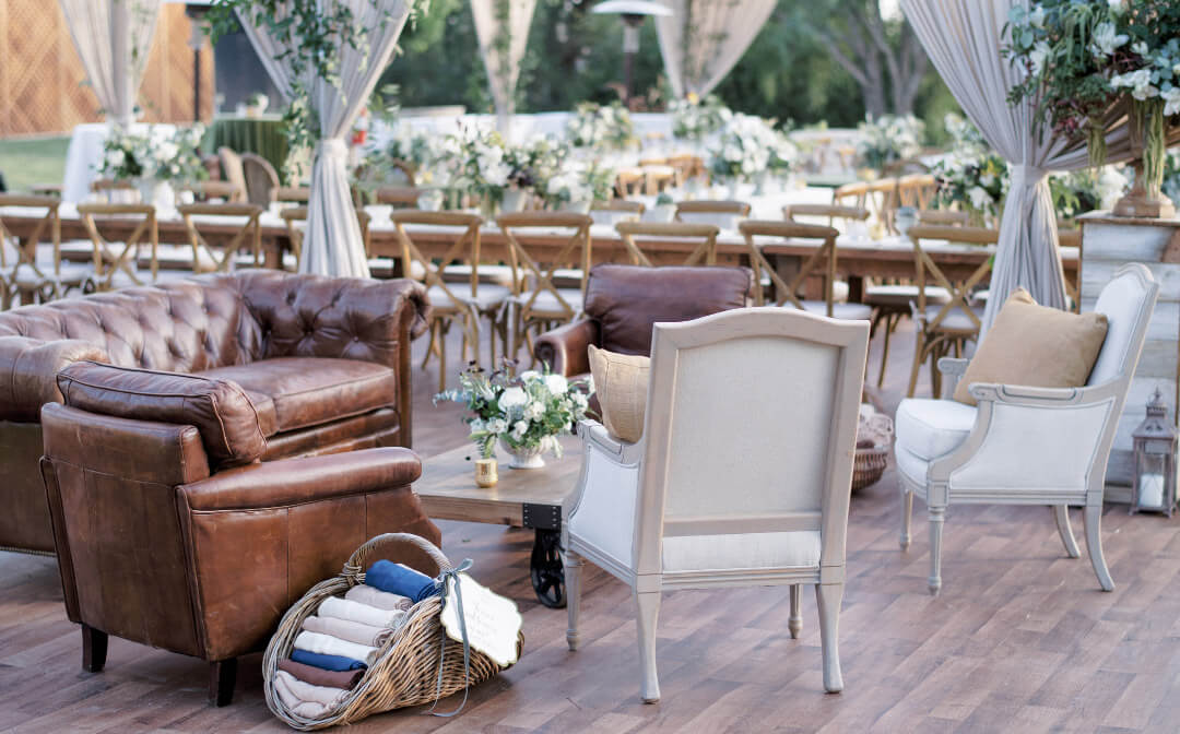 wedding lounge furniture, wedding design, backyard wedding, tented wedding