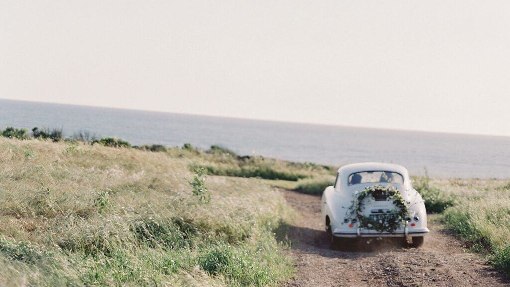 mini honeymoon, getaway car, just married, Santa Barbara, minimoon, California minimoon,