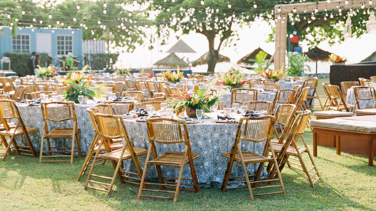 photo of tables at an outdoor reception for international wedding
