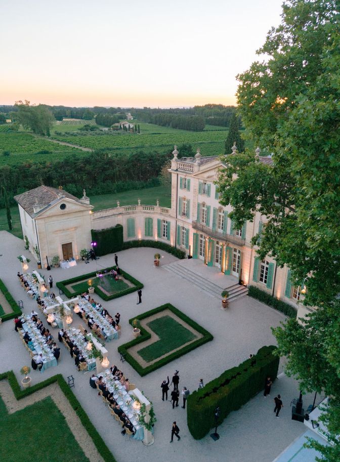 aerial view of outdoor wedding reception