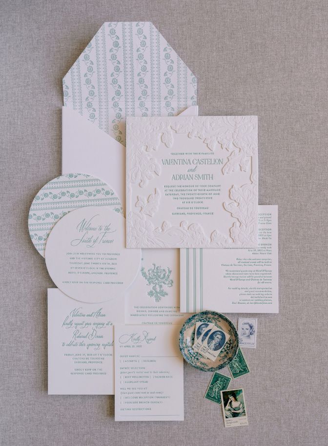 photo of wedding invitation flat lay