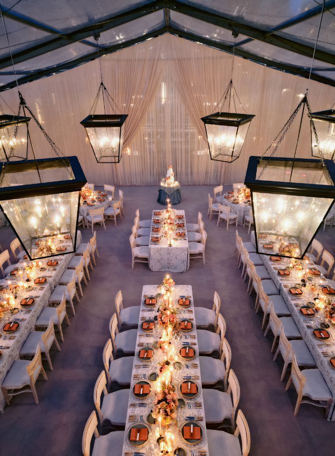 photo of overhead view of tented reception area